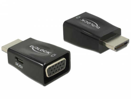Adapter DELOCK, HDMI (M) na VGA (Ž), micro USB, črni