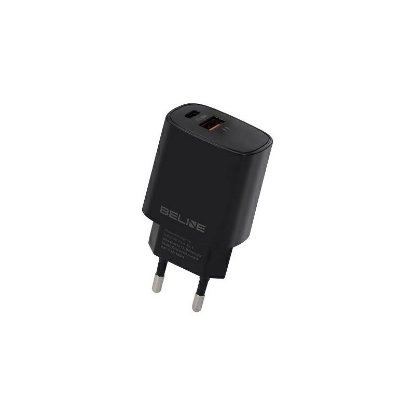 Polnilec BELINE BLN2CB20, 20W, PD3.0/QC3.0, USB-C + USB-A, črni