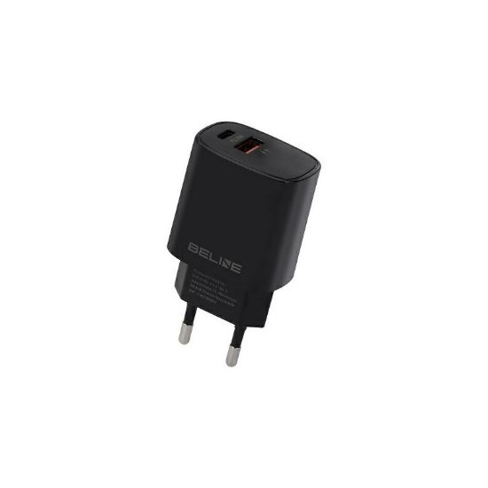 Polnilec BELINE BLN2CB20, 20W, PD3.0/QC3.0, USB-C + USB-A, črni
