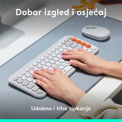 Tipkovnica LOGITECH POP Icon Keys, brezžična, US Layout, BT, belo-oranžna
