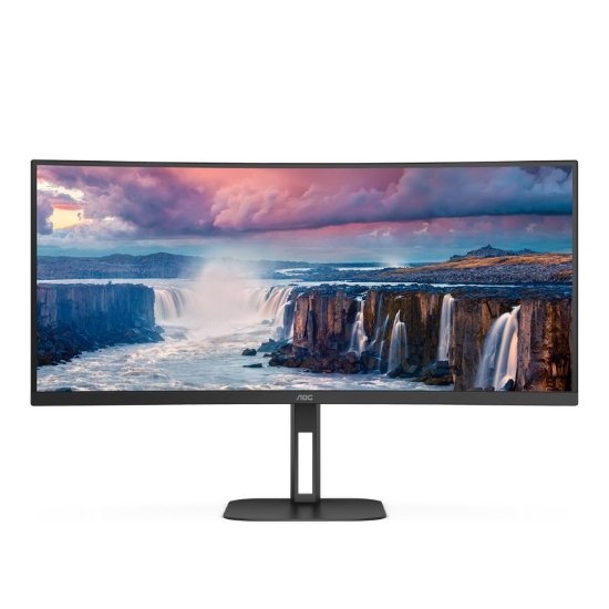 Premium monitor 34" AOC CU34V5C, WQHD, VA, 100Hz, 1ms, 300 cd/m2, FreeSync, ukrivljen, zvočniki, črnAsk ChatGPT