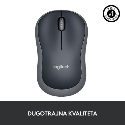 Miška LOGITECH M185, optična, brezžična, 1000dpi, crno-siva