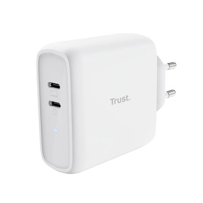 Polnilec TRUST Maxo, 2xUSB-C, 65W, beli