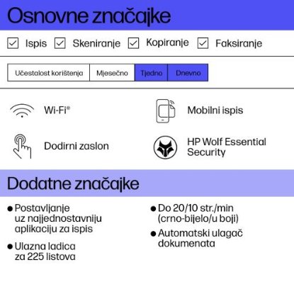 Multifunkcijski Tiskalnik HP OfficeJet Pro 8122e , 405U3B, Tiskalnik/scanner/copy, 4800dpi, WiFi, LAN, USB, beli, Instant Ink