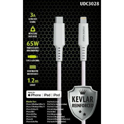 Kabel MAXMOBILE, USB-C (M) na Lightning (M), MFI, kevlar, QC 3A, 1,2m, beli