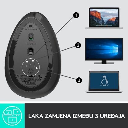 Miška LOGITECH MX Vertical Advanced Ergonomic, optična, brezžična, USB, črna