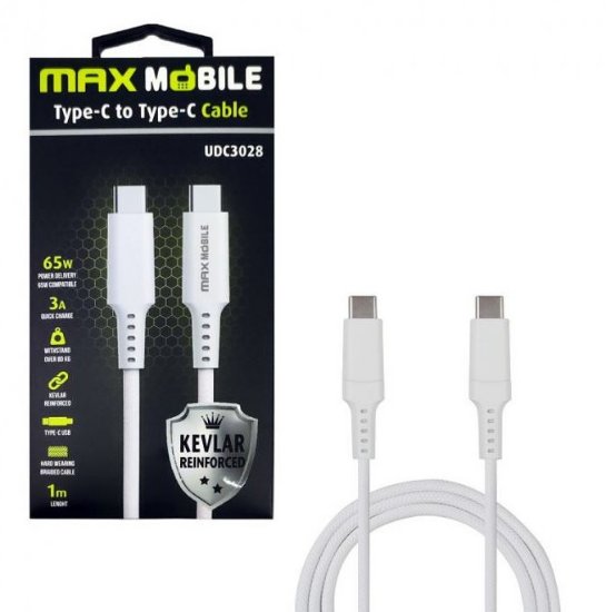 Kabel MAXMOBILE USB-C na USB-C, kevlar, 1 m, beli