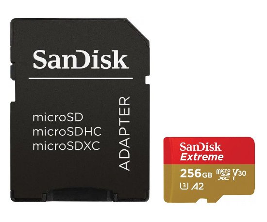 Pomnilniška kartica SANDISK, Extreme microSDXC, 256GB, SDSQXAV-256G-GN6MA, class 10 V30 UHS-I U3 + SD adapter