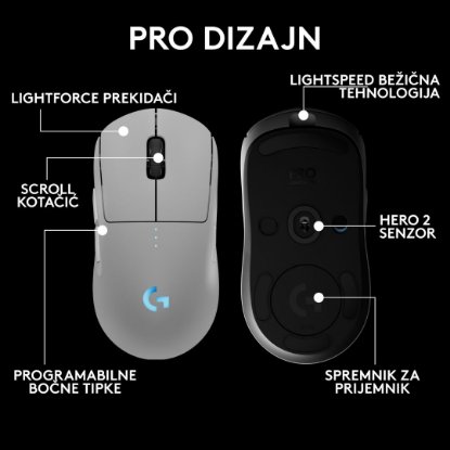 Miška LOGITECH Pro 2 Lightspeed, RGB, optični, brezžična, 32000dpi, bela