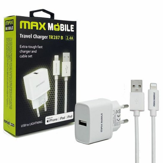 Polnilec MAXMOBILE SET 2u1 TR287B, USB-A, Lightning, 1m, beli