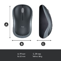 Miška LOGITECH M185, optična, brezžična, 1000dpi, crno-siva