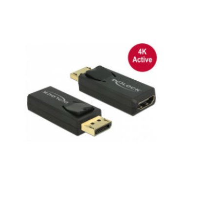 Adapter DELOCK, DisplayPort (M) na HDMI-A (Ž), 4K aktiv, črni
