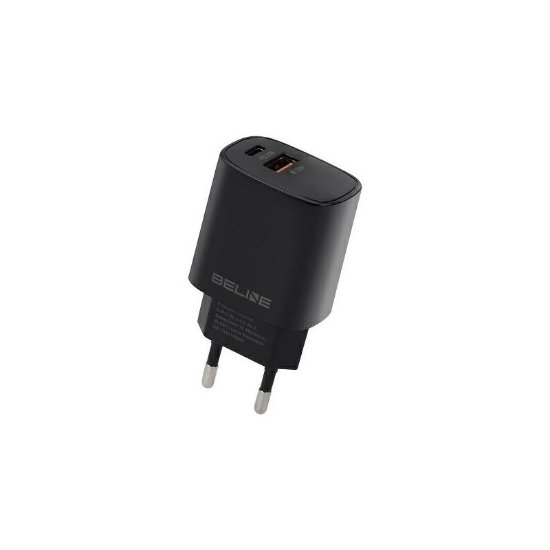 Polnilec BELINE BLN2CB30 GaN, 30W, PD3.0/QC3.0, USB-C + USB-A, črni