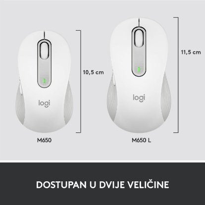 Miška Logitech M650L, brezžična, optični, 4000dpi, USB, BT, bela