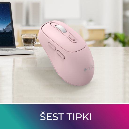 Miška OCTIO Style M320W, optična, brezžična, 1600 dpi, roza