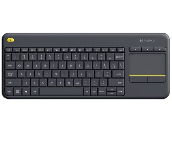 Tipkovnica LOGITECH K400+ Wireless Touch, brezžična, črna, unifying, USB