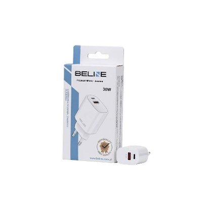 Polnilec BELINE BLN2CW30 GaN, 30W, PD3.0/QC3.0, USB-C + USB-A, beli