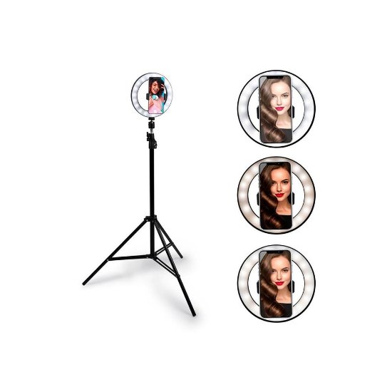 Stativ GRUNDIG Selfie Ring Light on Tripod, s svetlobnim obročem, 80 LED diod, do 210cm, črn