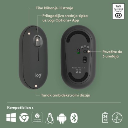 Miška LOGITECH M350s Pebble 2, optična, BT, črna