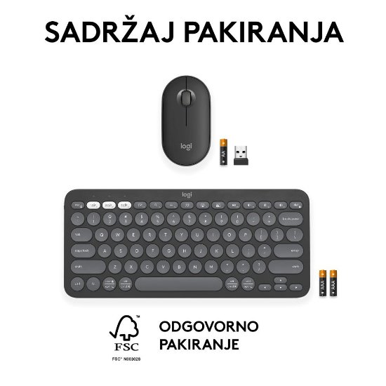 Tipkovnica + Miška LOGITECH Pebble 2 Combo, brezžična, črna