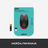 Miška LOGITECH M190, optična, brezžična, 1000dpi, crno-rdeči