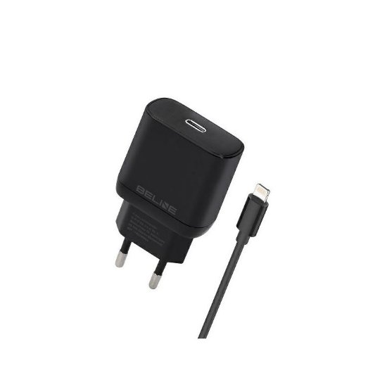 Polnilec BELINE BLNCB30L GaN, 30W, PD3.0, USB-C, Lightning kabel, črni