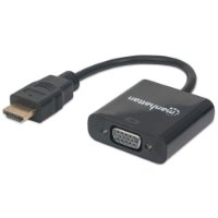Adapter MANHATTAN, HDMI (M) na VGA (Ž), 30cm, črn