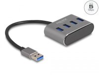 USB HUB DELOCK, 4 USB-A 3.0, 1 USB-A za polnjenje, sivi