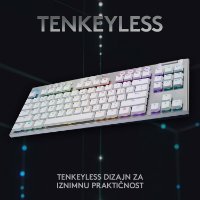 Tipkovnica LOGITECH Gaming G915 TKL Tenkeyless Lightspeed,Tactile switch, RGB, mehanička, brezžična, UK Layout, USB, bela