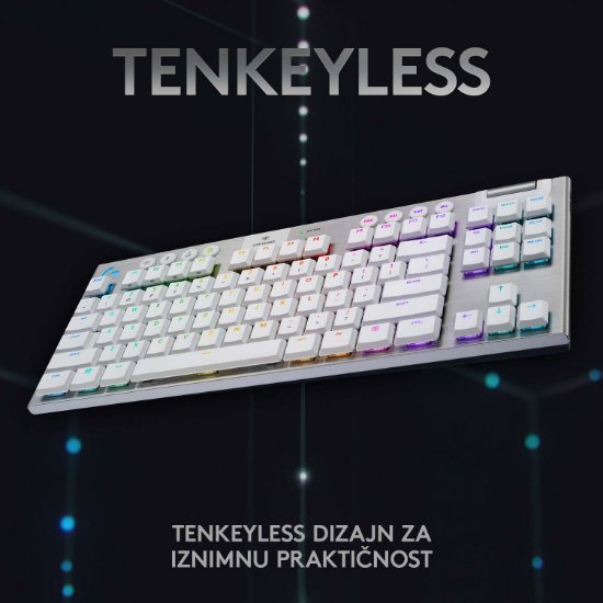 Tipkovnica LOGITECH Gaming G915 TKL Tenkeyless Lightspeed,Tactile switch, RGB, mehanička, brezžična, UK Layout, USB, bela