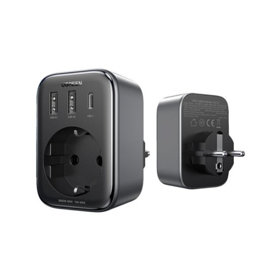 Polnilec UGREEN Nexode 4in1, 30W,z vtičnicom, 2xUSB-A, USB-C, črni