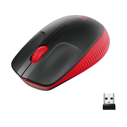 Miška LOGITECH M190, optična, brezžična, 1000dpi, crno-rdeči