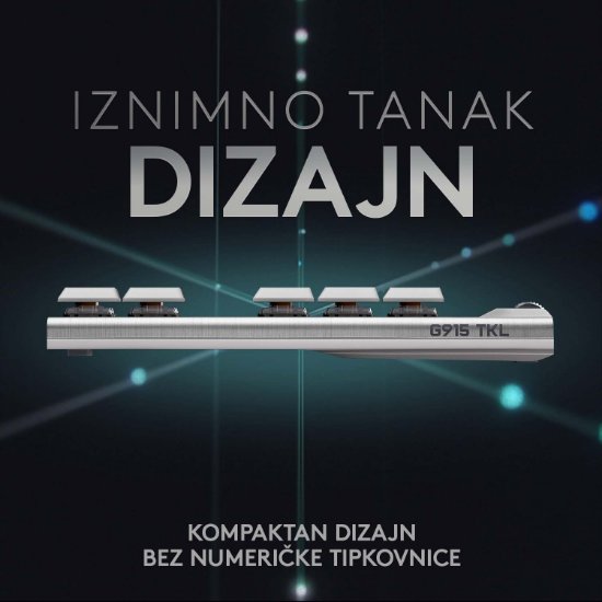 Tipkovnica LOGITECH Gaming G915 TKL Tenkeyless Lightspeed,Tactile switch, RGB, mehanička, brezžična, UK Layout, USB, bela