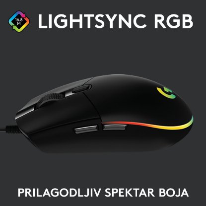 Miška LOGITECH Gaming G102 Lightsync, optična, 8000dpi, črna, USB