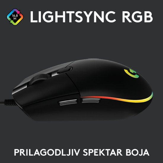 Miška LOGITECH Gaming G102 Lightsync, optična, 8000dpi, črna, USB