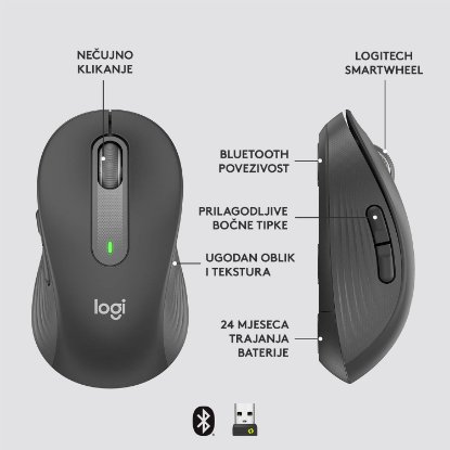 Miška LOGITECH M650 L, brezžična, optična, 4000dpi, USB, BT, črna