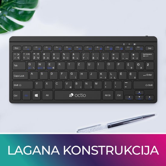 Tipkovnica OCTIO Compact K300WBT, brezžična, Bluetooth, črna
