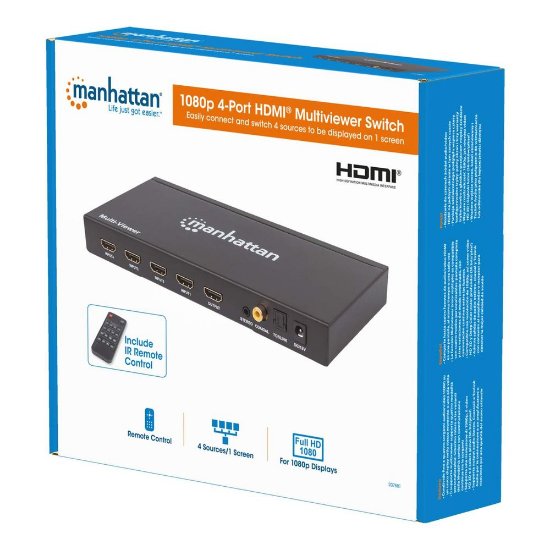razdelnik MANHATTAN, 4x HDMI in, 1 HDMI out, električni