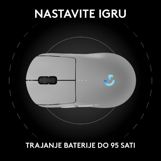 Miška LOGITECH Pro 2 Lightspeed, RGB, optični, brezžična, 32000dpi, bela