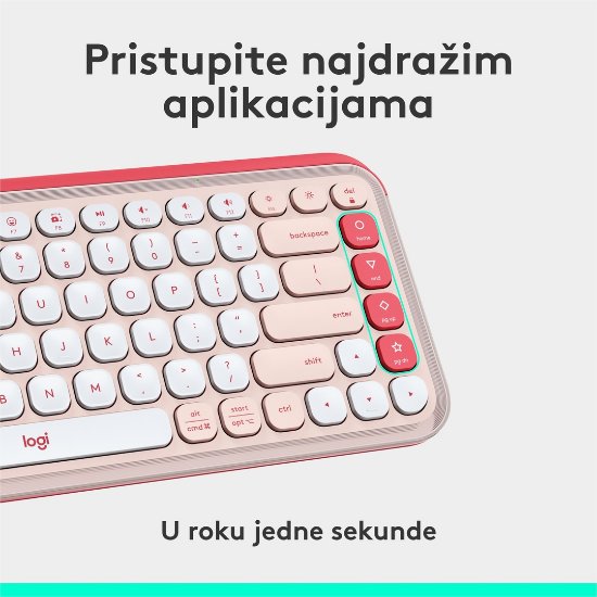 Tipkovnica LOGITECH POP Icon Keys, brezžična, US Layout, BT, rozo-bela