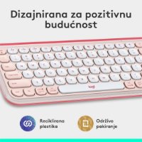 Tipkovnica LOGITECH POP Icon Keys, brezžična, US Layout, BT, rozo-bela