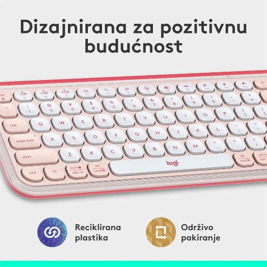 Tipkovnica LOGITECH POP Icon Keys, brezžična, US Layout, BT, rozo-bela