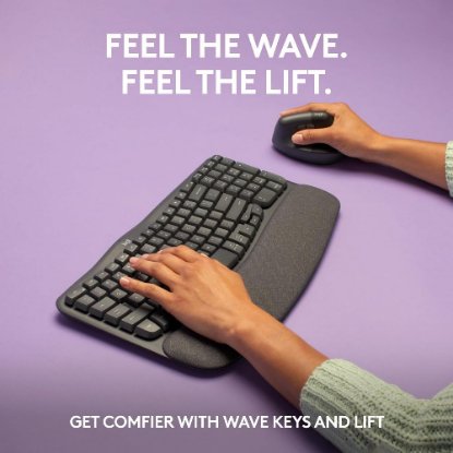 Komplet tipkovnica + miška LOGITECH Wave Keys + Lift, ergonomski, brezžični, črn