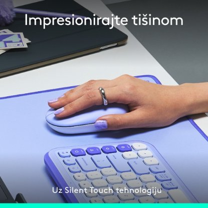 Miška LOGITECH POP, optična, brezžična, USB, BT, 1000dpi, lila-bela