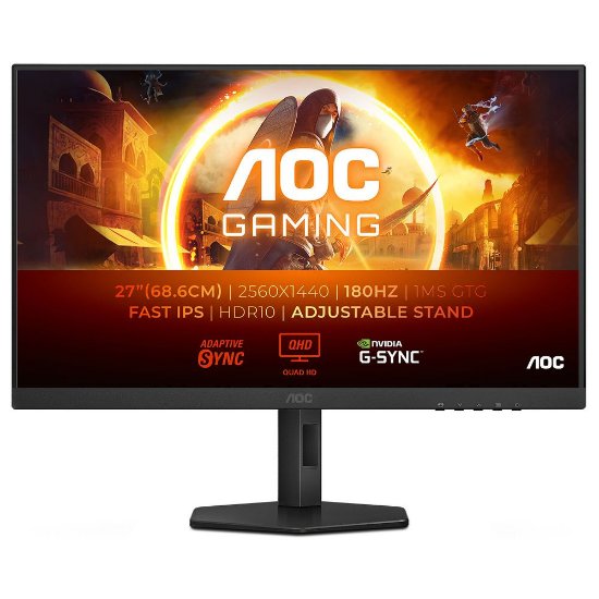 Igralni monitor 27" AOC Q27G4XF, QHD, IPS, 180Hz, 1ms, 300cd/m2, pivot, črn