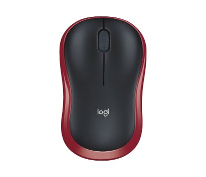 Miška LOGITECH M185, optična, brezžična, 1000dpi, crno-rdeči