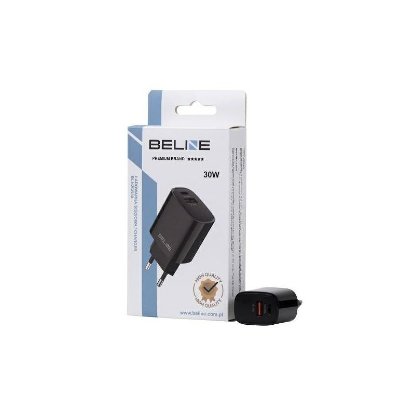 Polnilec BELINE BLN2CB30 GaN, 30W, PD3.0/QC3.0, USB-C + USB-A, črni