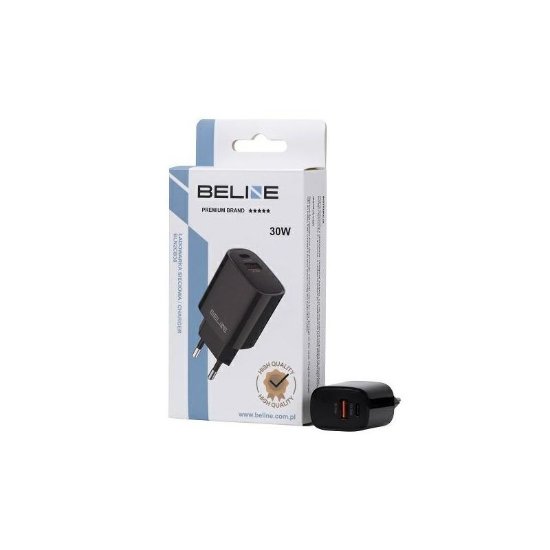 Polnilec BELINE BLN2CB30 GaN, 30W, PD3.0/QC3.0, USB-C + USB-A, črni