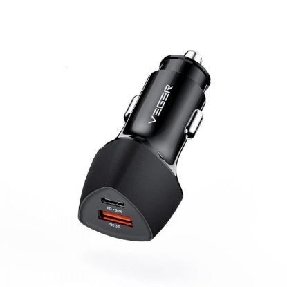 Avto polnilec VEGER CC50 QC 3.0, 38W, USB, USB-C PD, črni
