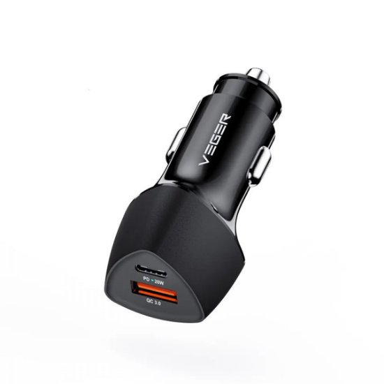 Avto polnilec VEGER CC50 QC 3.0, 38W, USB, USB-C PD, črni